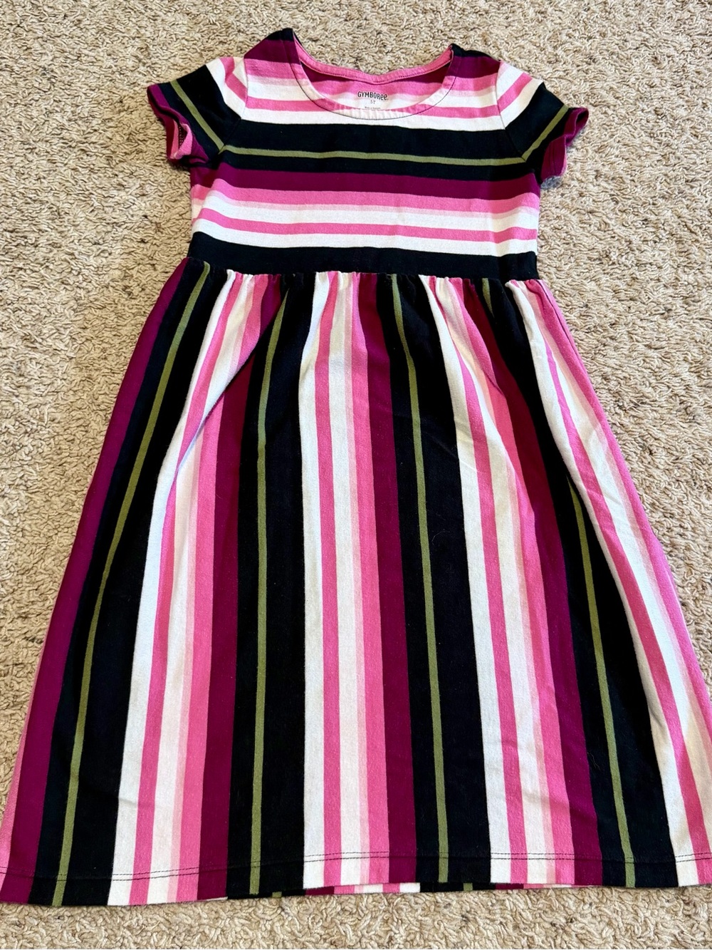 Gymboree Girls Pink, Black & White Striped Short-Sleeve Dress